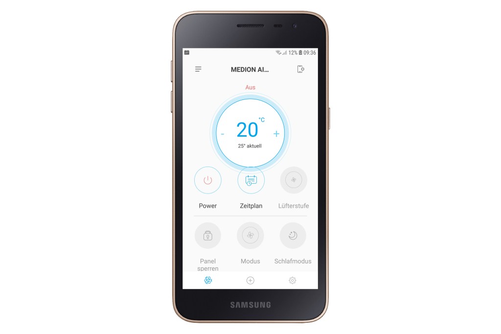 Smartphone zeigt App mit blauem Kreis und Zahlen auf weißem Hintergrund