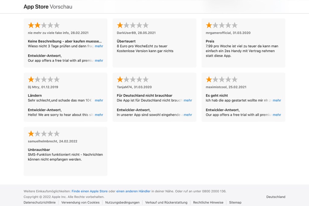 Einige 2Number-Rezensionen aus dem Apple App Store