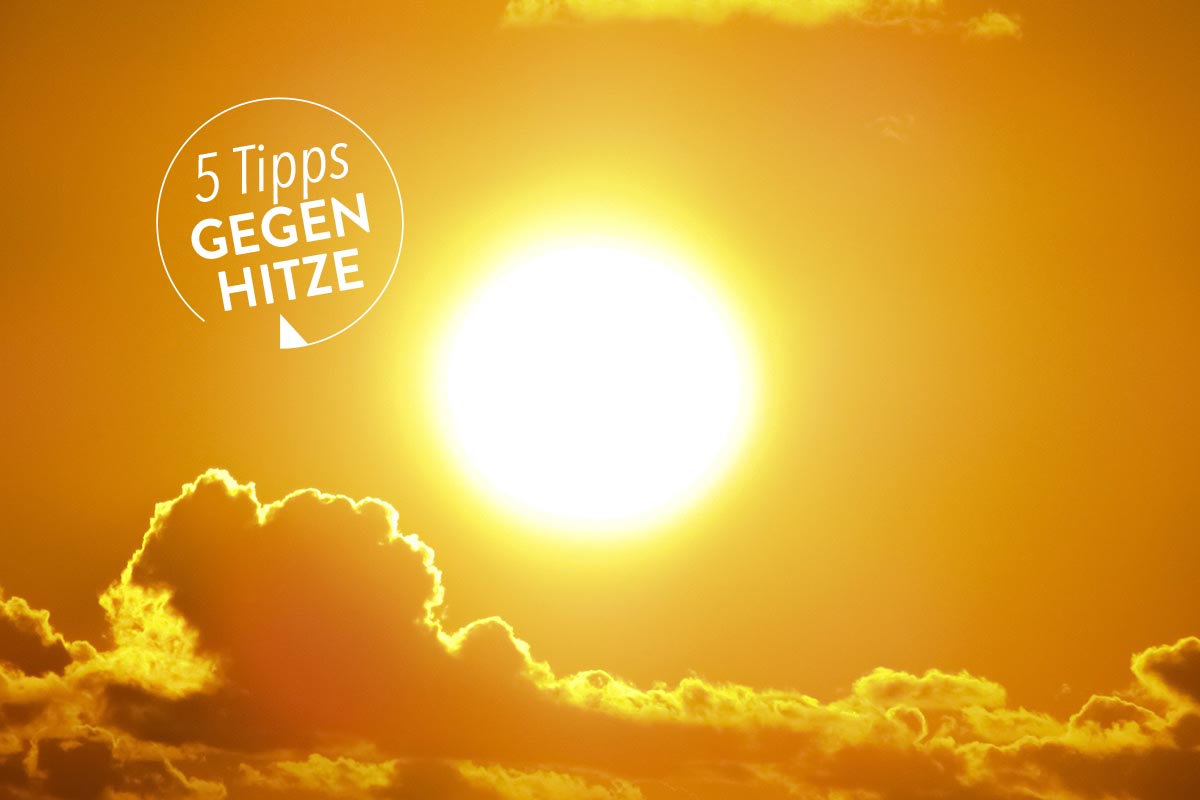 Eine Sonne wird symbolisch für die Hitze gezeigt.