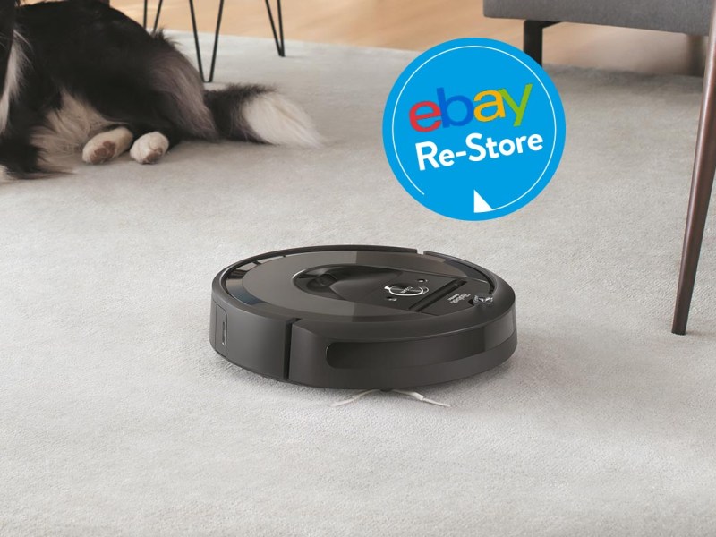 Roomba i7+ auf Teppichboden neben einem Hund