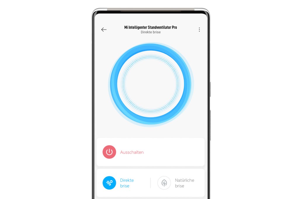 Smartphone zeigt App mit blauem Ring auf weißem Grund