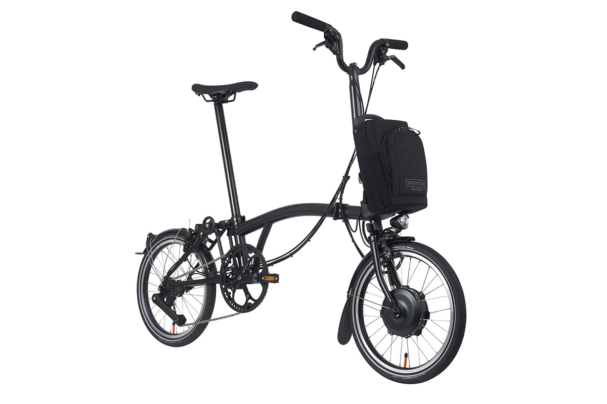 Brompton Electric P Line: Detailaufnahme des E-Faltrads komplett aufgeklappt