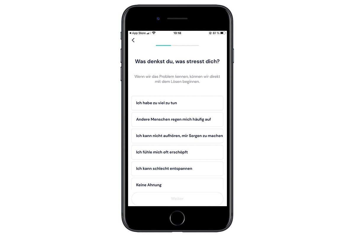 Screenshot der App Mindshine bei der Einrichtung