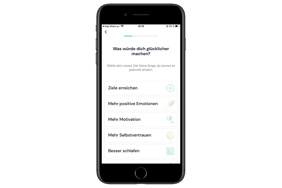 Screenshot der App Mindshine bei der Einrichtung