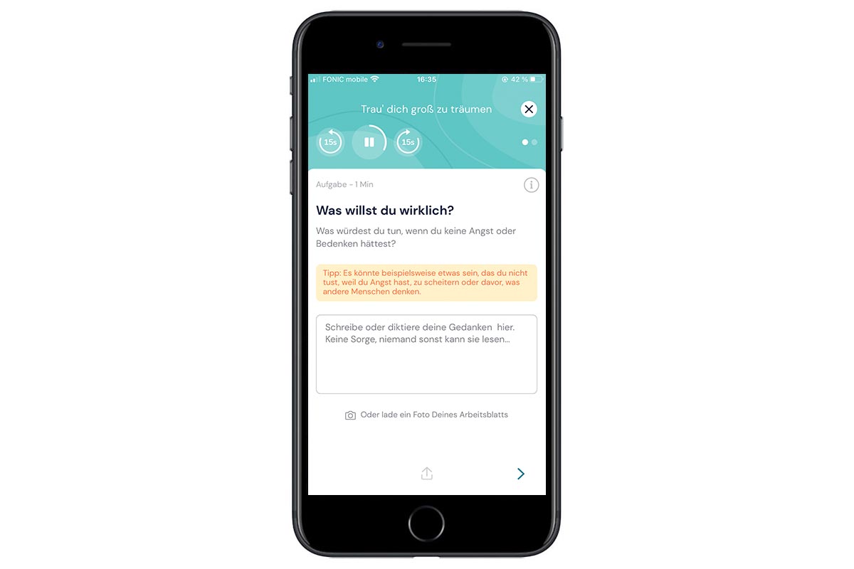 Screenshot einer Übung in der App Mindshine