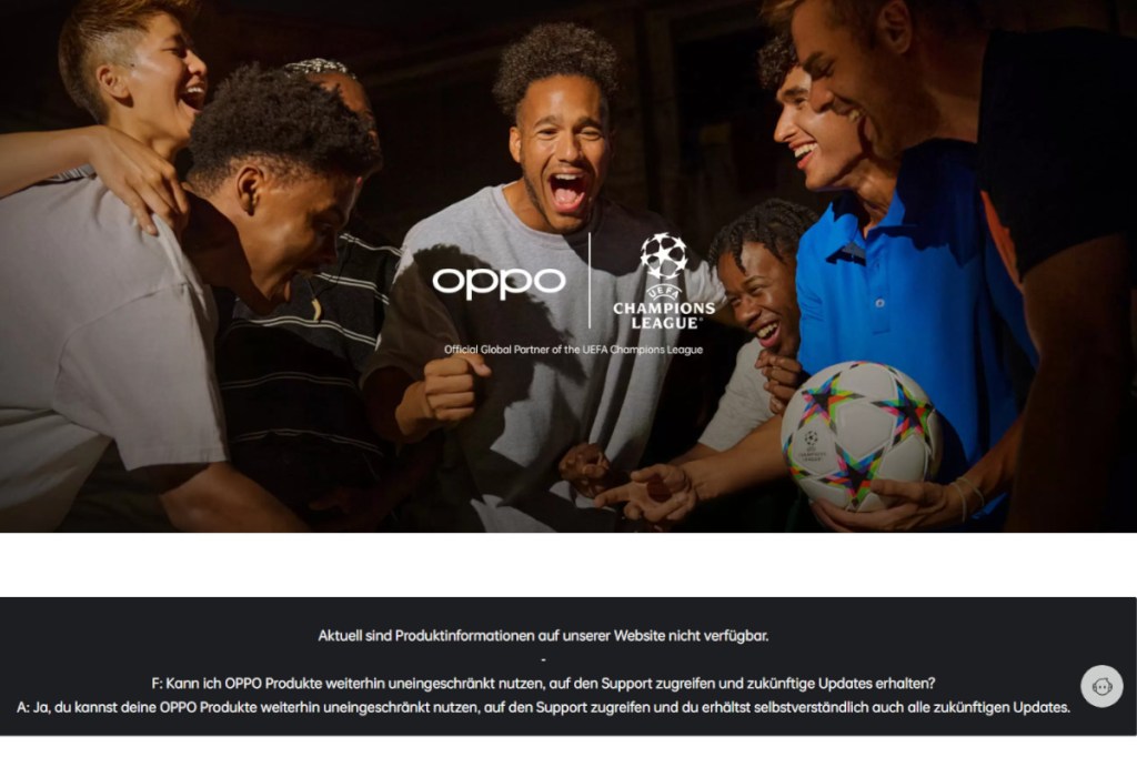 Screenshot der Oppo Homepage