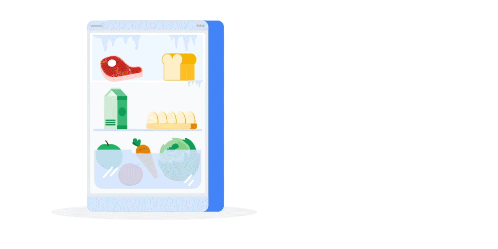Ein GIF mit Lebensmitteln in einem Kühlschrank.