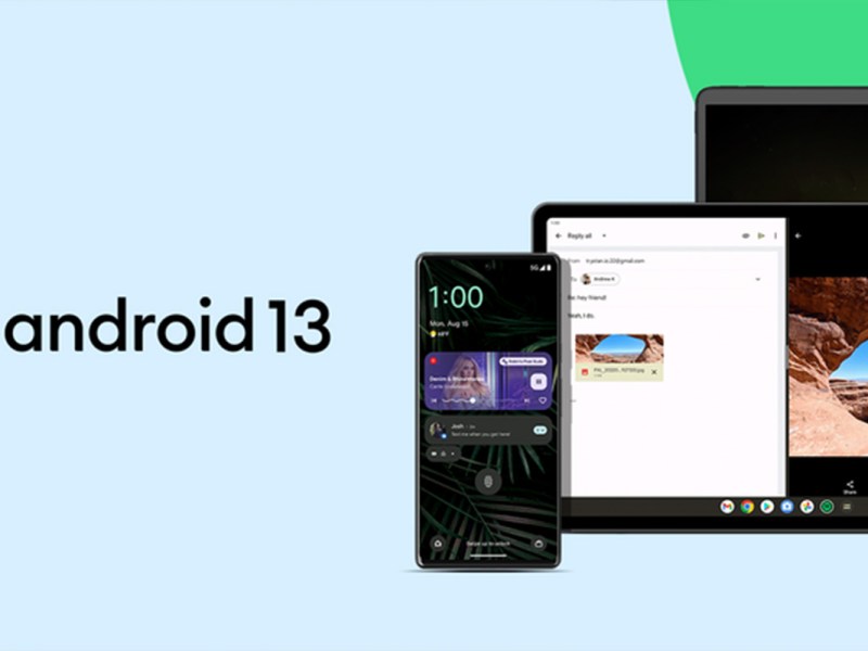 Das neue Betriebssystem Android 13 auf einem Smartphone und einem Tablet.