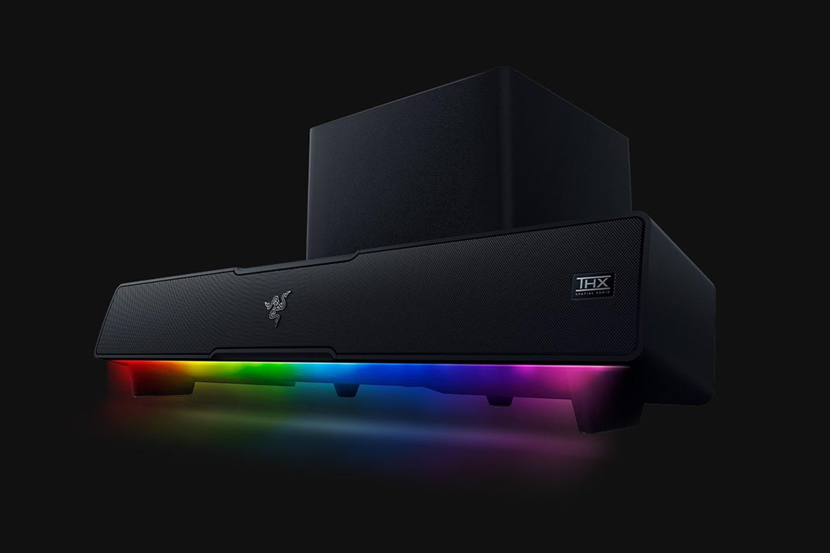 Razer Leviathan V2, Soundbar mit LED-Beleuchtung und SUbwoover dahinter