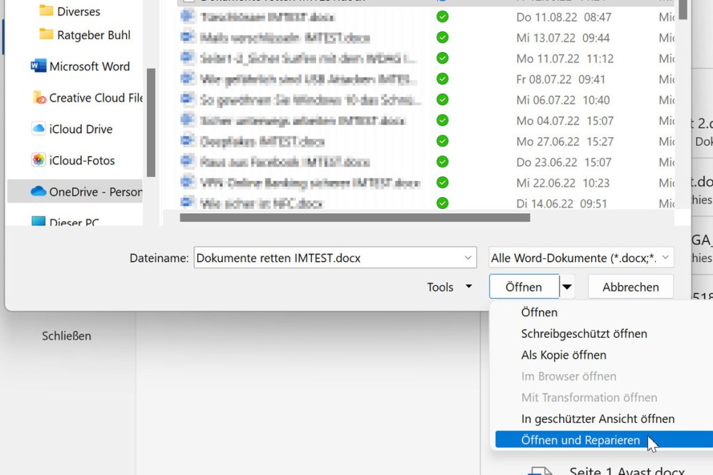 Word Dokumente reparieren