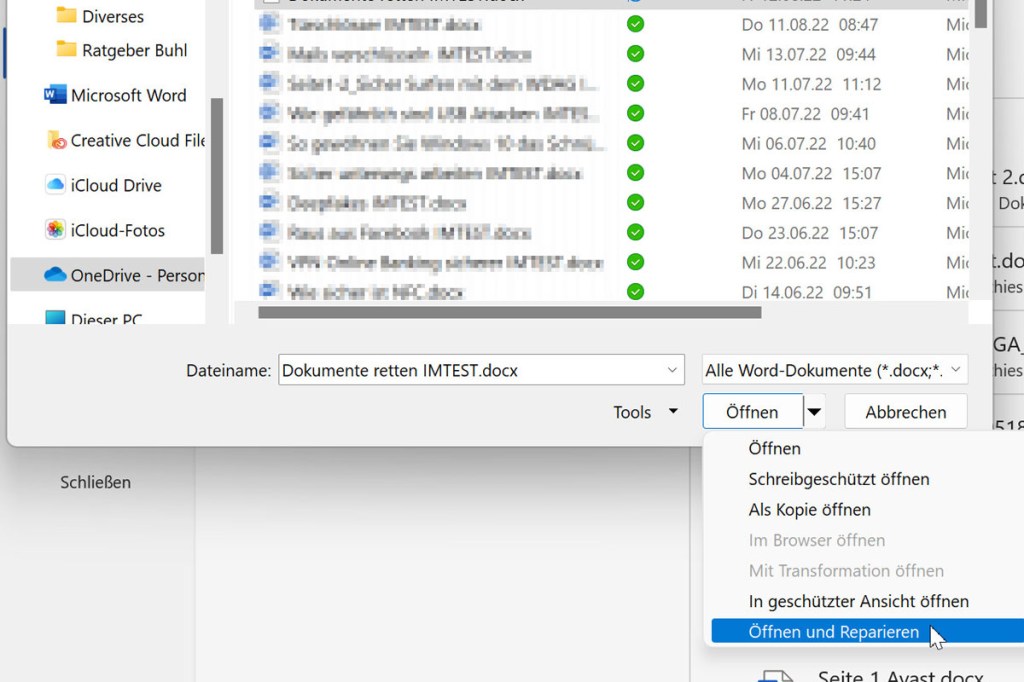 Word Dokumente reparieren