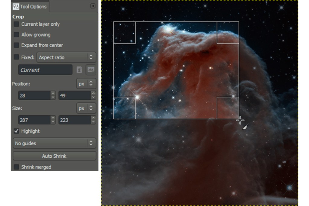 Ein Auswahlfenster des Bildbearbeitungsprogramme GIMP. 