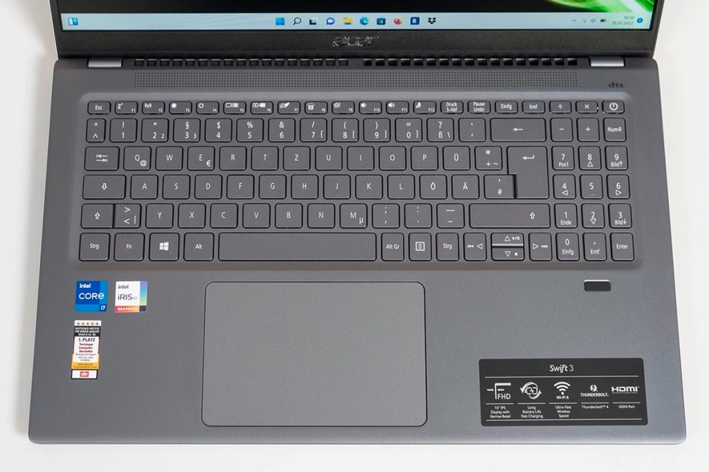 Die Tastatur des Acer Swift 3 Notebooks.
