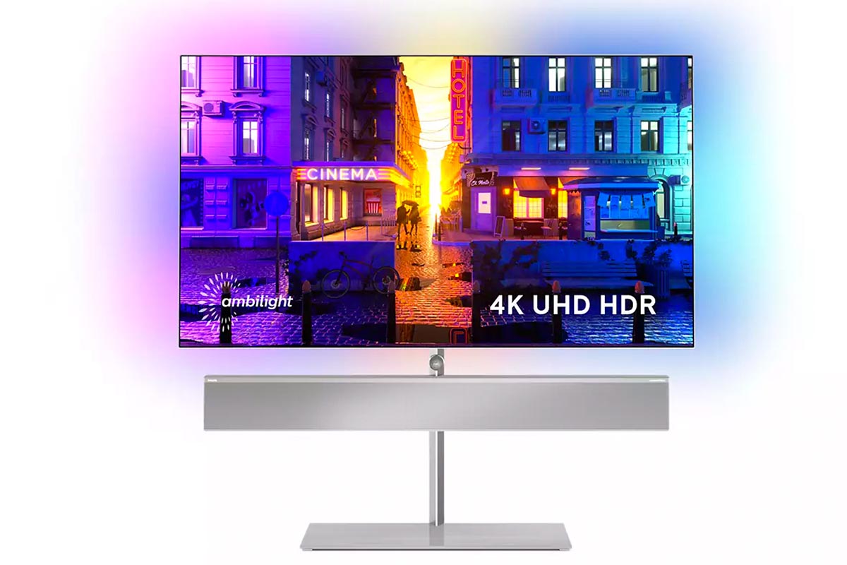 Der Philips 65OLED986 vor weißem Hintergrund