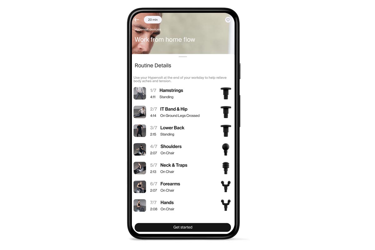 Screenshot der Hyperice App für den Gebrauch von Massagepistolen.