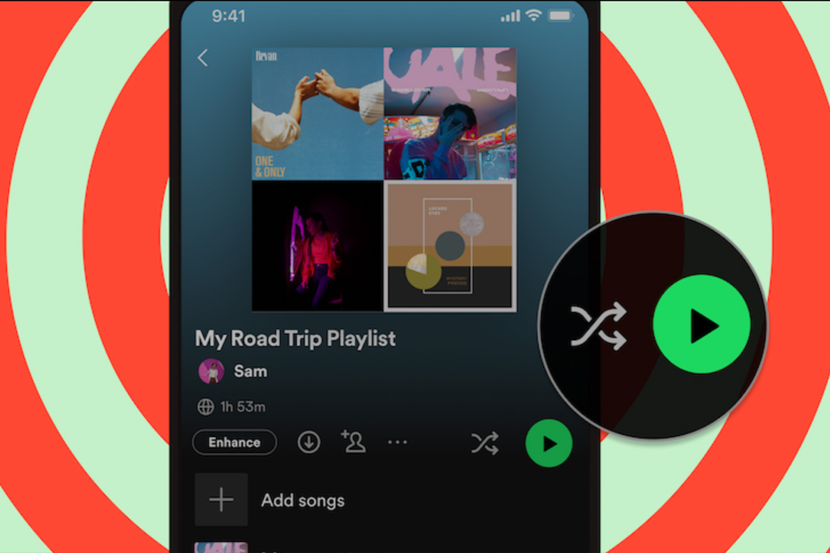 Spotify Play  und Shuffle Button getrennt   IMTEST