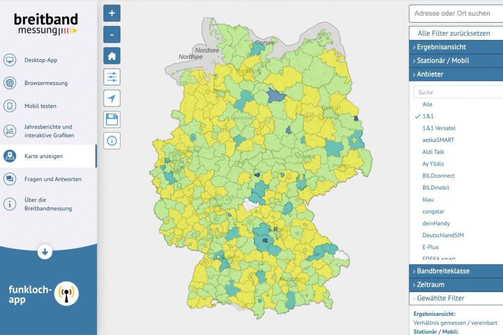 Deutschlandkarte mit gelben und grünen Bereichen