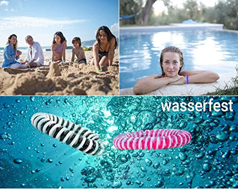 Collage von drei Fotos unten bunte Armbänder in Wasser