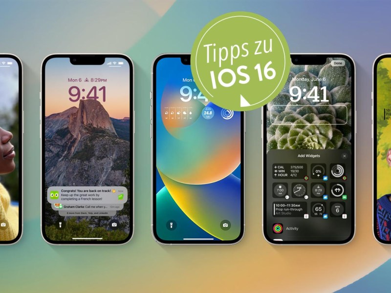 iPhones mit dem iOS 16 vor buntem Hintergrund