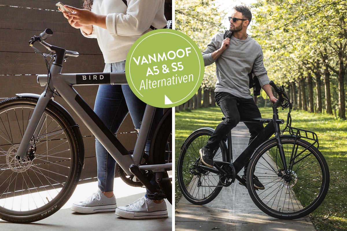 Das BIRD E-Bike und Strøm E-Bike auf geteiltem Bild