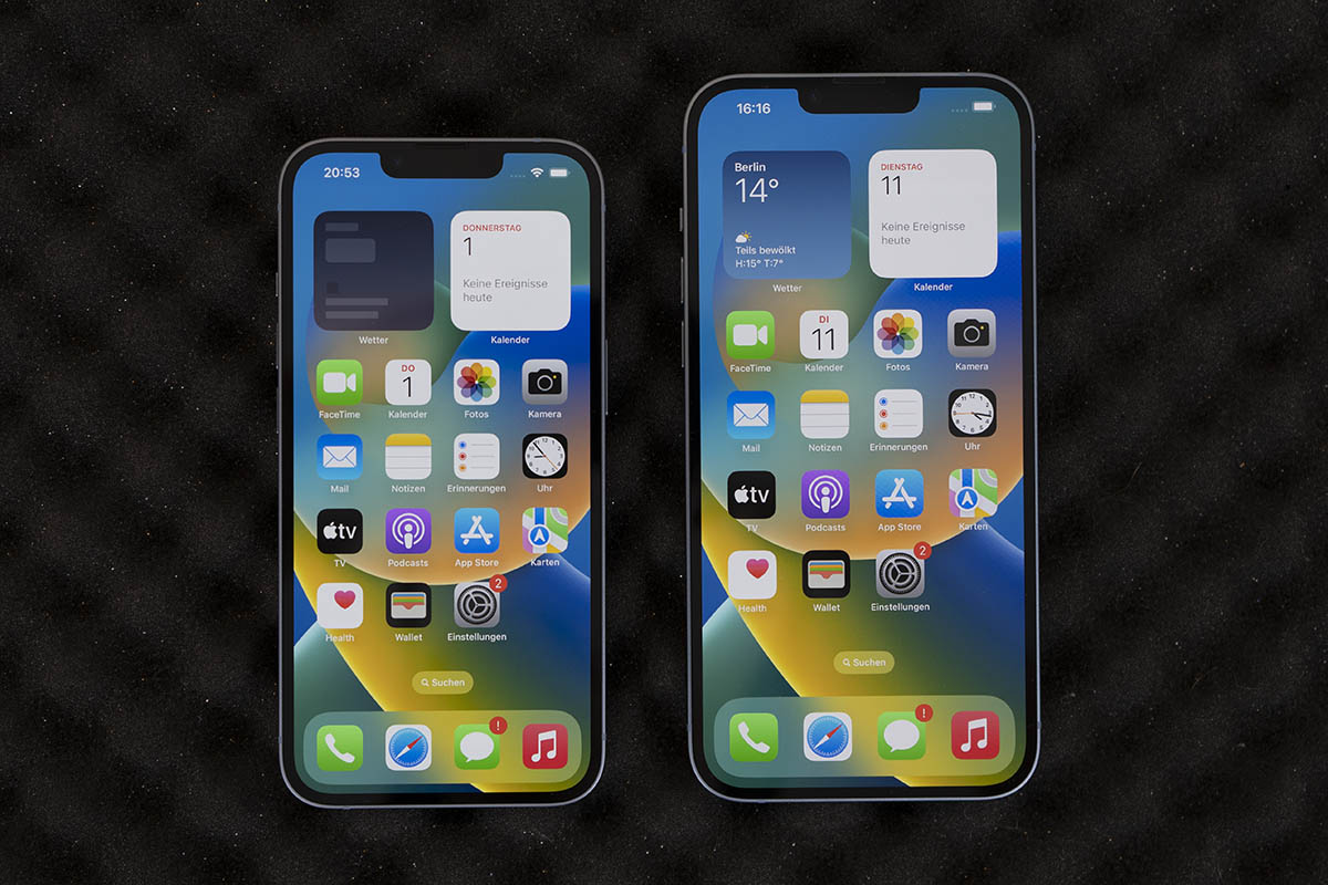 iPhone 14 Plus Vorderseite Display nebst iPhone 14 im Vergleich