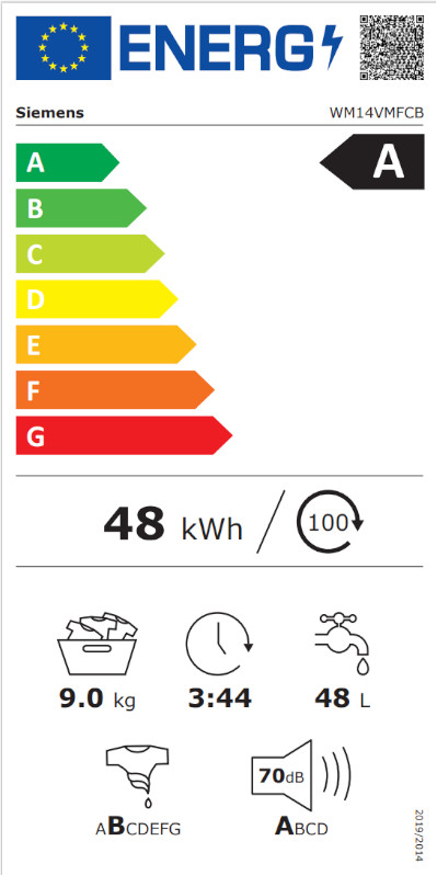 Energielabel einer Siemens-Waschmaschine