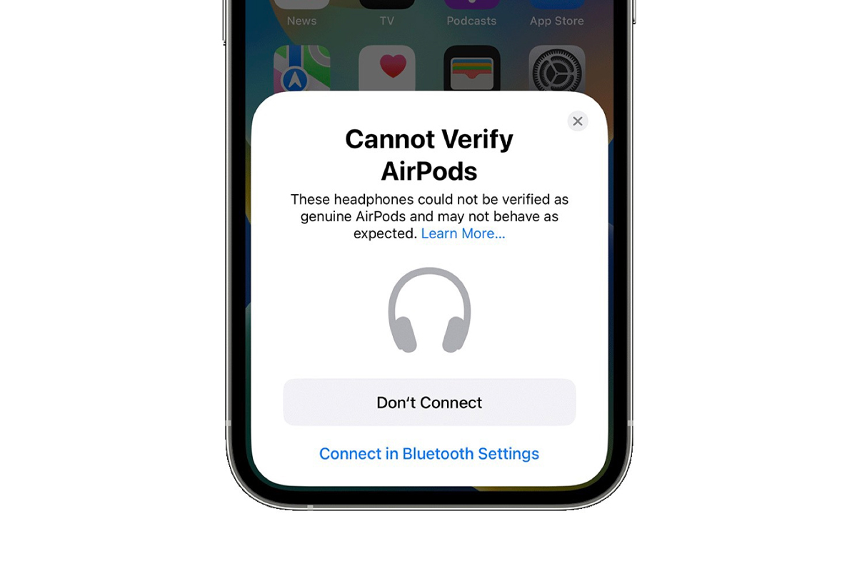 Fake-AirPods-Meldung auf dem iPhone.