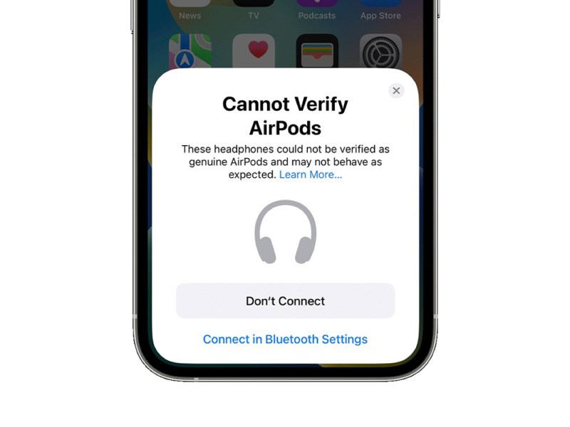 Fake-AirPods-Meldung auf dem iPhone.