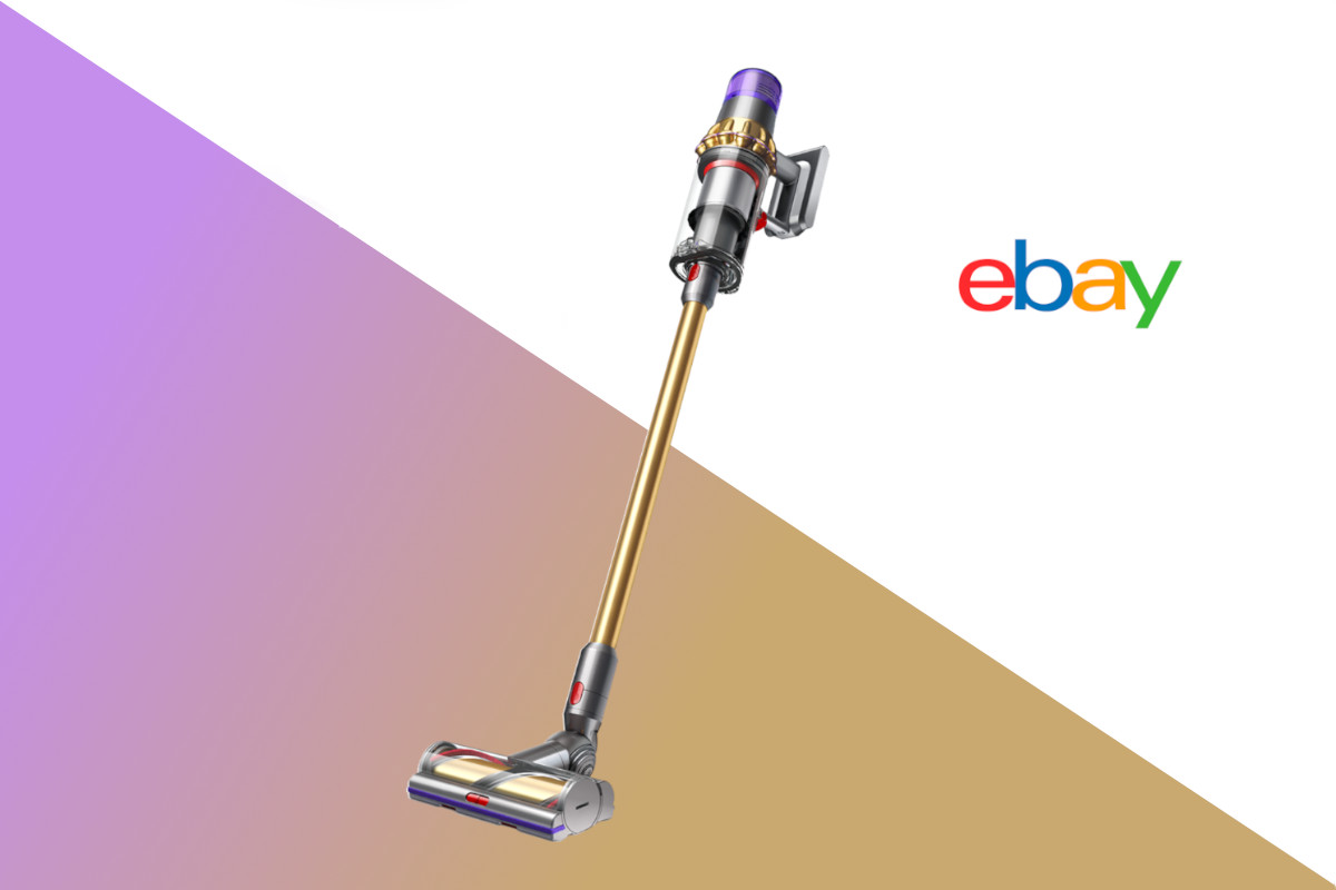 Goldener Dyson Staubsaugers mit dem eBay Logo in der oberen rechten Ecke.