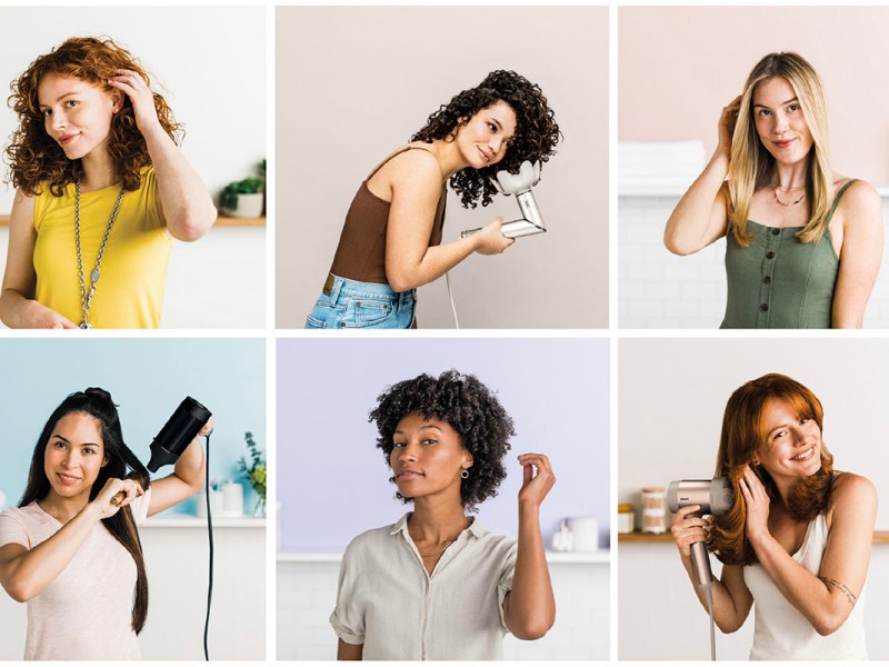 Eine Collage von sechs Frauen, die sich ihre Haare stylen.