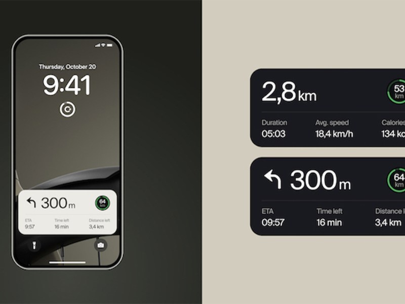 zweigeteiltes Bild: links: iPhone Bildschirm mit Cowboy-Navianzeige, rechts Detailbilder Navigation