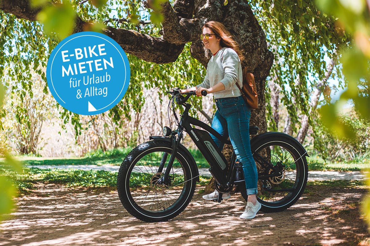 Frau auf ihrem E-Bike in de Natur