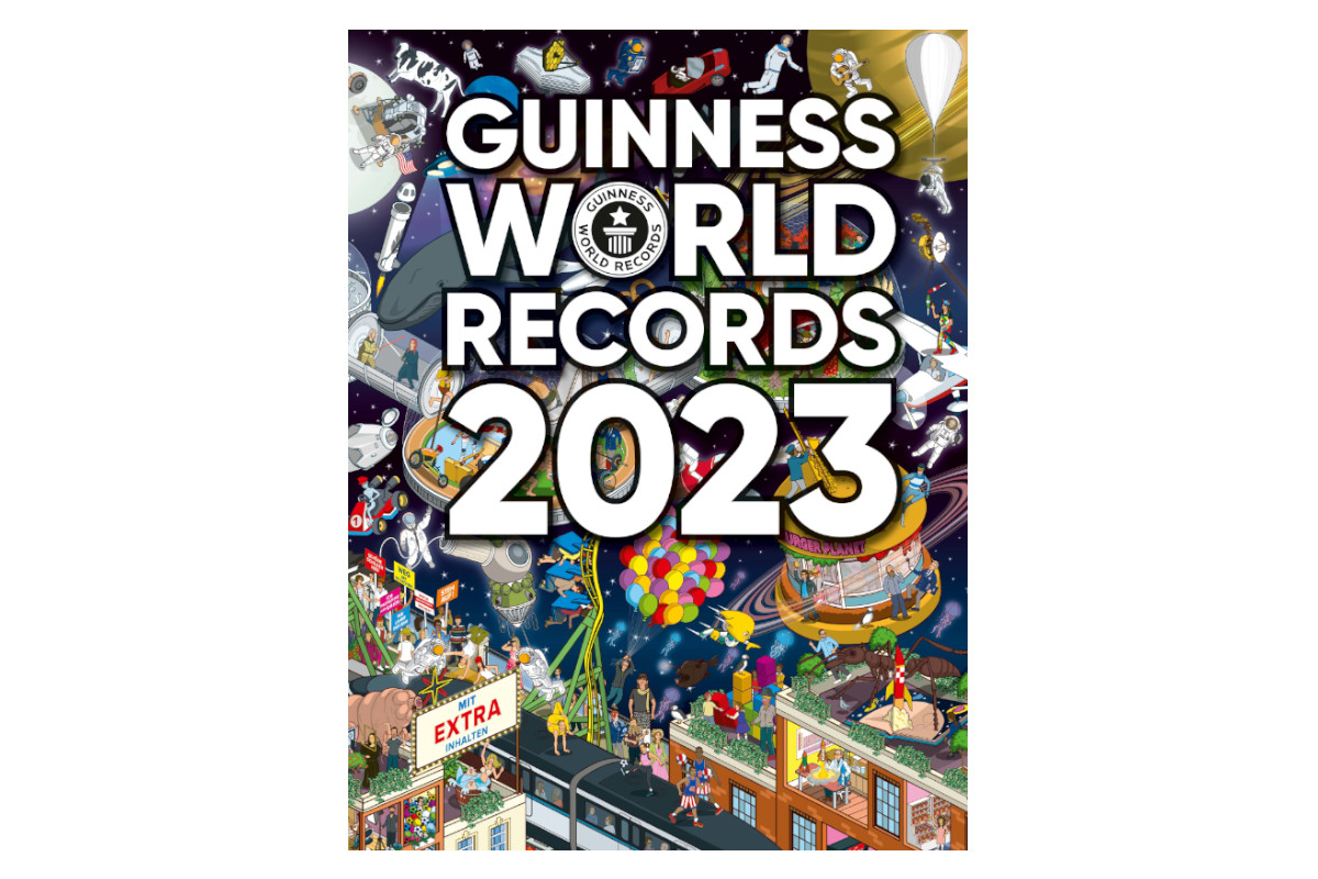 Cover des Guinness Buch der Rekorde 2023 auf weißem Hintergrund