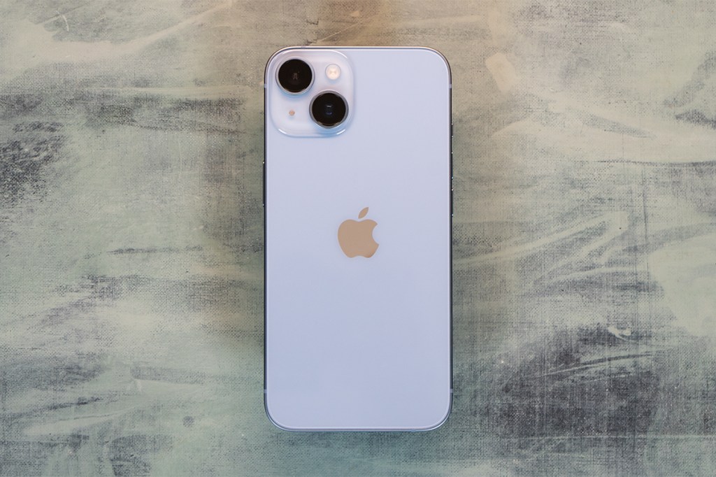 The iPhone 14 in blue back