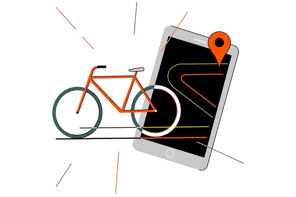 Grafik eines Fahrrads und Smartphones nebeneinander
