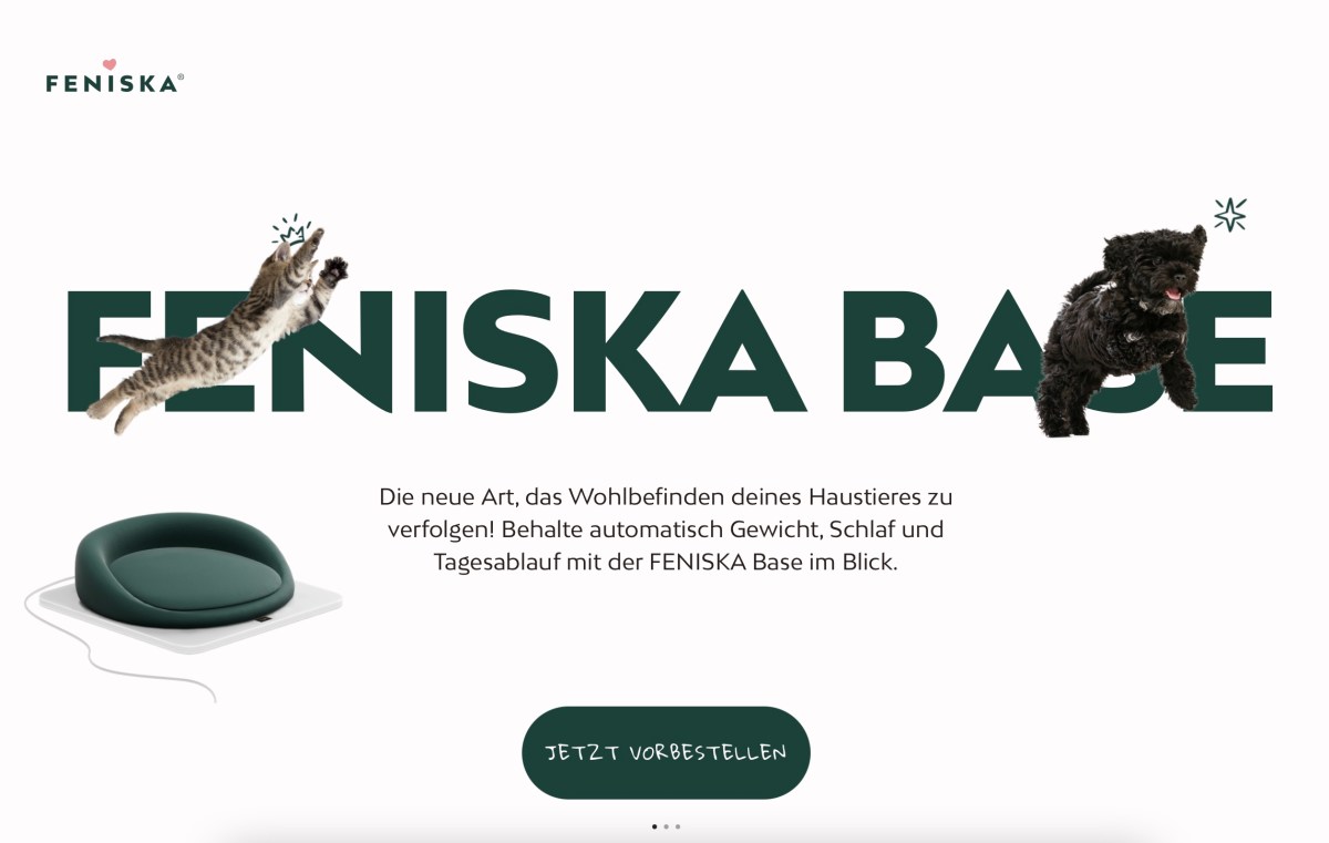 Startseite des Start-Ups Feniska, das die Haustiermatte Fenika Base entwickelt hat.