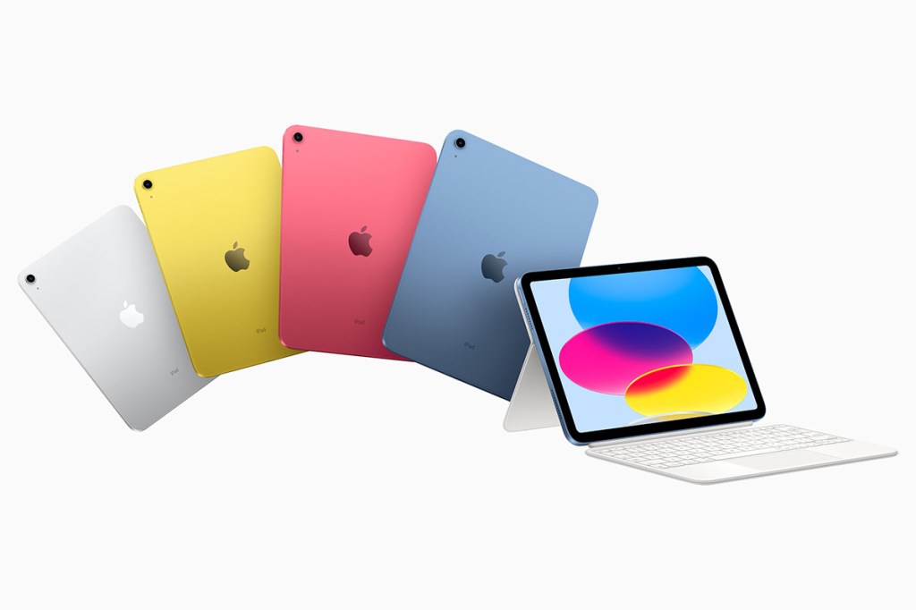 Neues Apple iPad 10 in vier unterschiedlichen Farben nebeneinander.