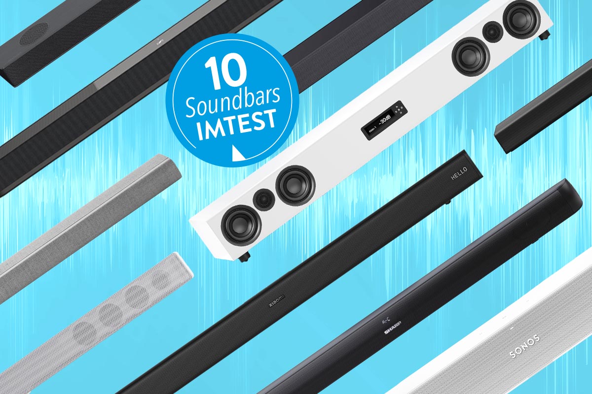 10 Soundbars liegen verteilt auf einer Fläche