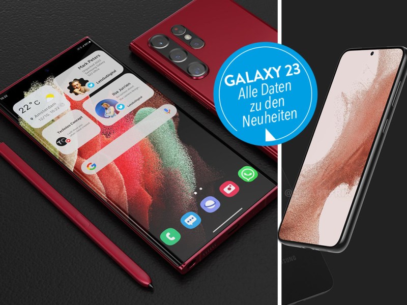 Samsung Galaxy S23 in ersten Rendering-Zeichnungen. Die Vorder- und Rückseite des neuen Smartphones sind dabei des Smartphones gut zu erkennen.