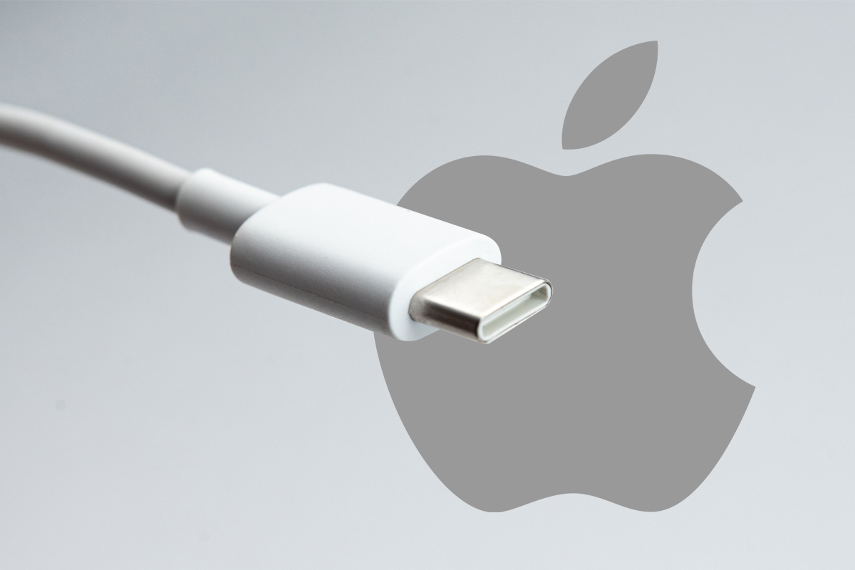 USB-C-Ladekabel vor Apple-Logo