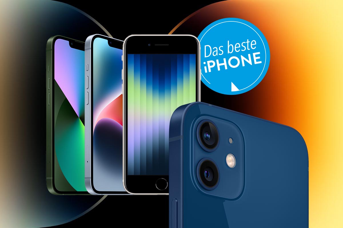 Das Apple iPhone 12, 13, 14 und SE auf buntem Hintergrund