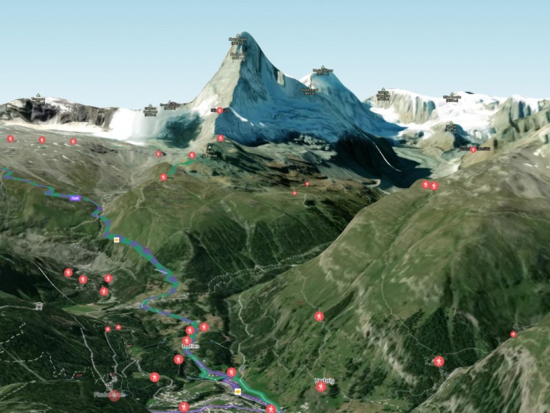 Das Bild zeigt einen Berg in den Schweizer Alpen in der 3D-Ansicht.