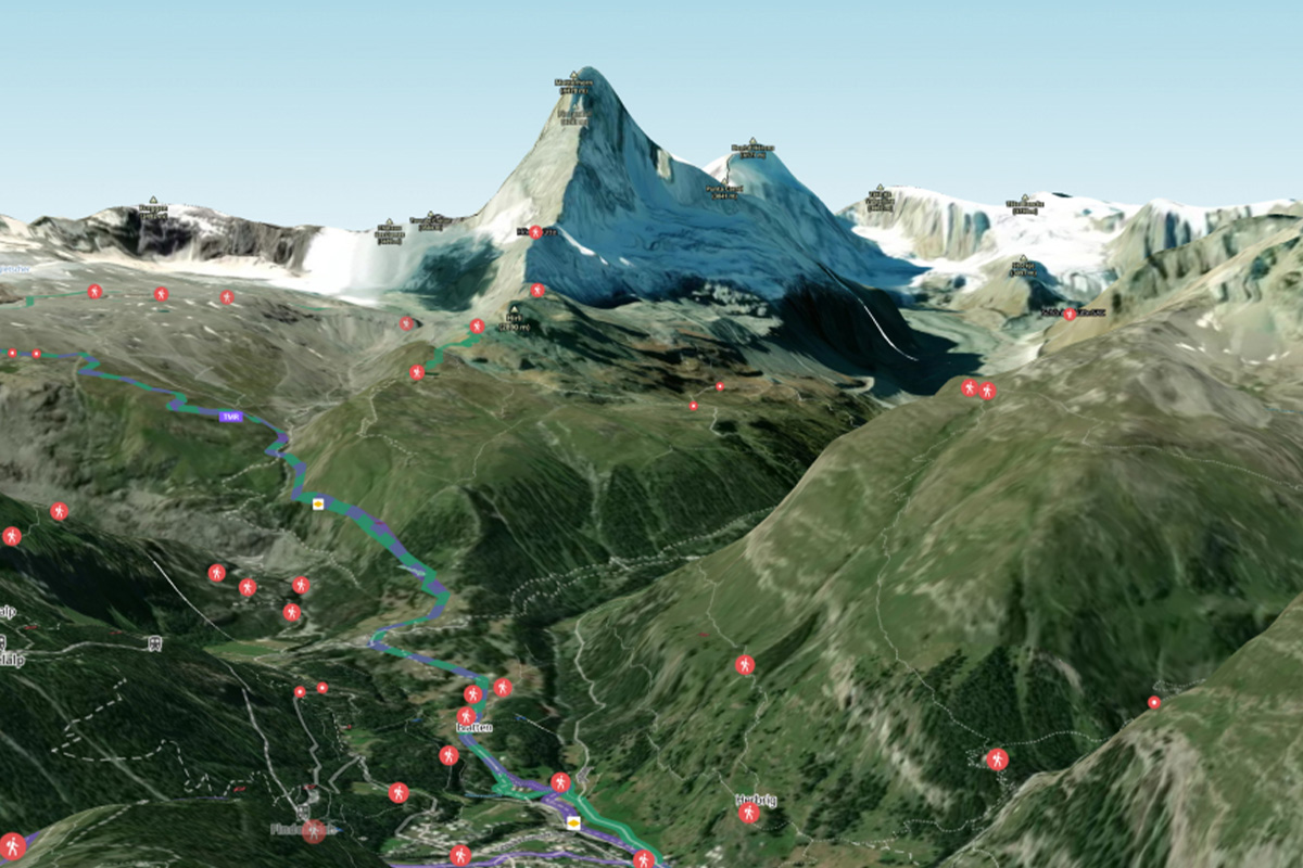 Das Bild zeigt einen Berg in den Schweizer Alpen in der 3D-Ansicht.