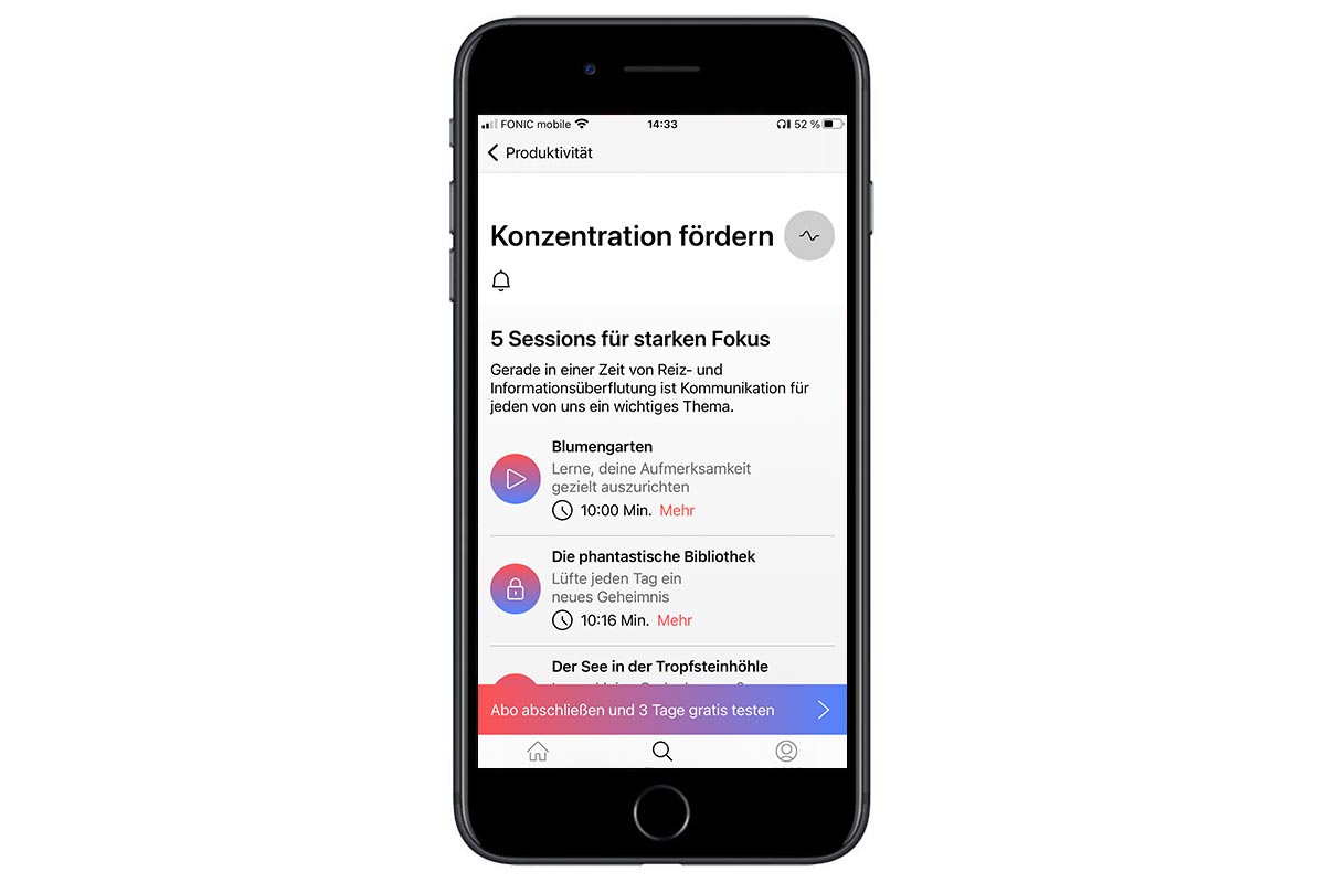 Screenshot von der App sonamedic, wie sie verwendet wird.