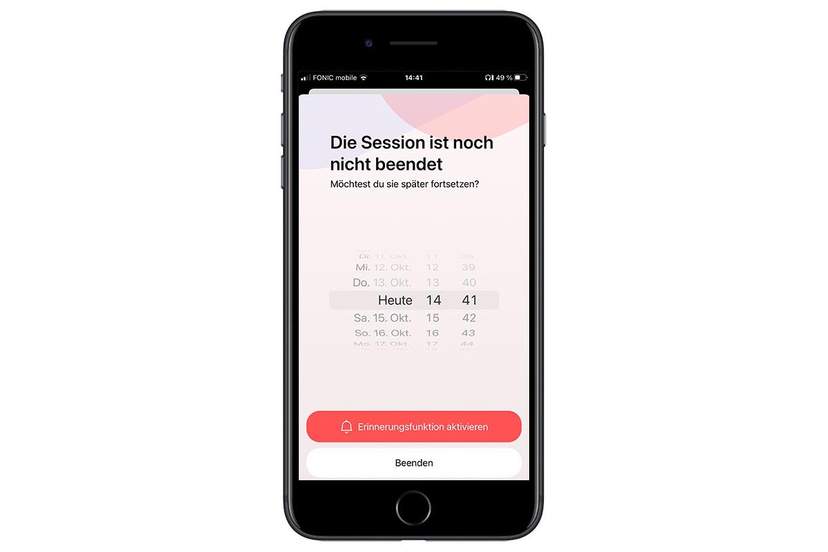 Screenshot von der App sonamedic, wie sie verwendet wird.