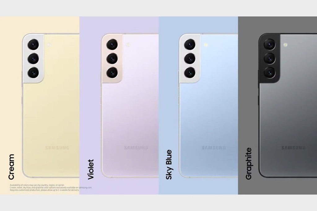 Samsung Galaxy S22 in vier unterschiedlichen Farbtönen