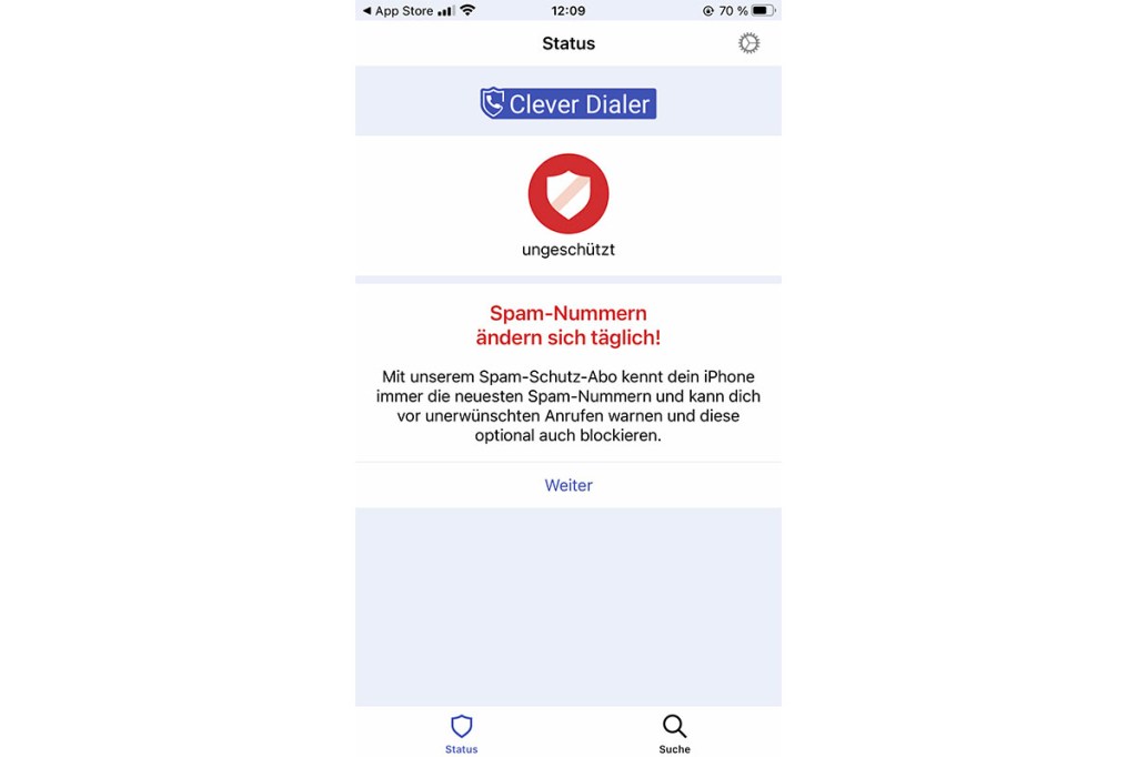 Screenshot der App Clever Dialer zur Erkennung von Spam-Anrufen.
