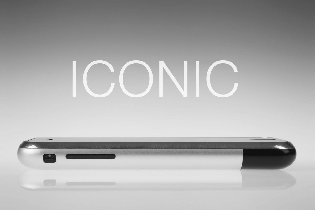 Graues Cover der Neuerscheinung "ICONIC" mit Titel und Abbildung eines iPhones