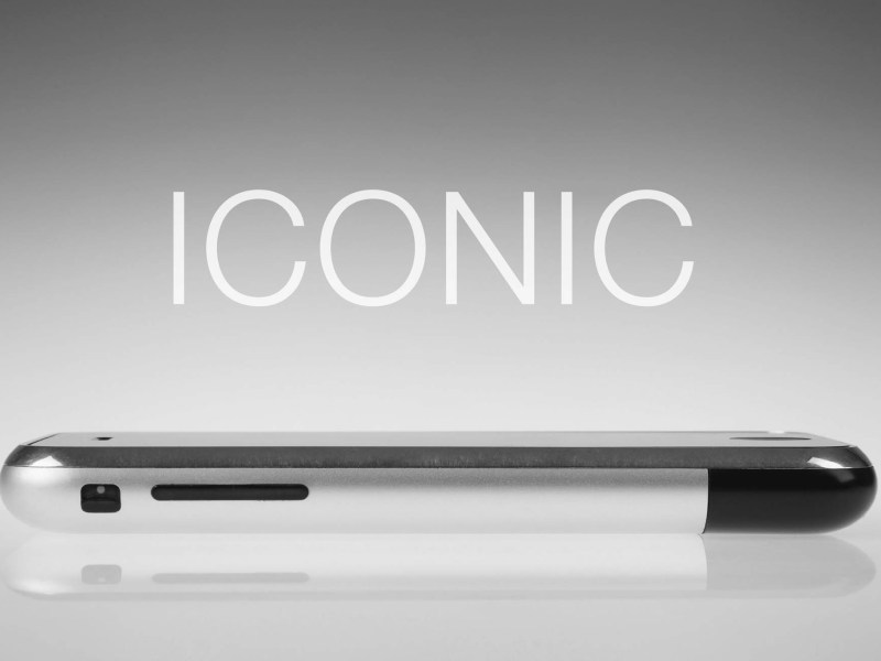 Graues Cover der Neuerscheinung "ICONIC" mit Titel und Abbildung eines iPhones