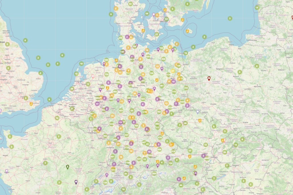 Die Mundraub-Karte zeigt Sammelstellen in ganz Deutschland und darüber hinaus.